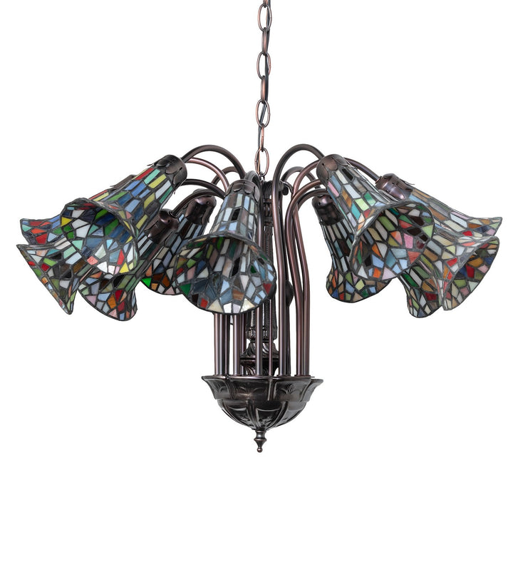 Meyda Tiffany Stained Glass Pond Lily 17958 Chandelier Light - Mahogany Bronze