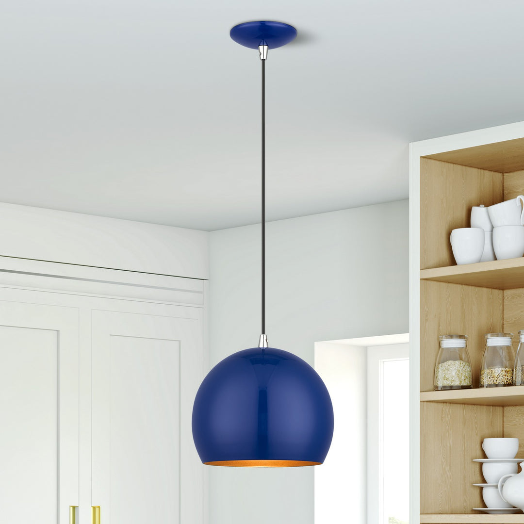 Livex Piedmont 41181-37 Pendant Light - Shiny Cobalt Blue with Polished Chrome