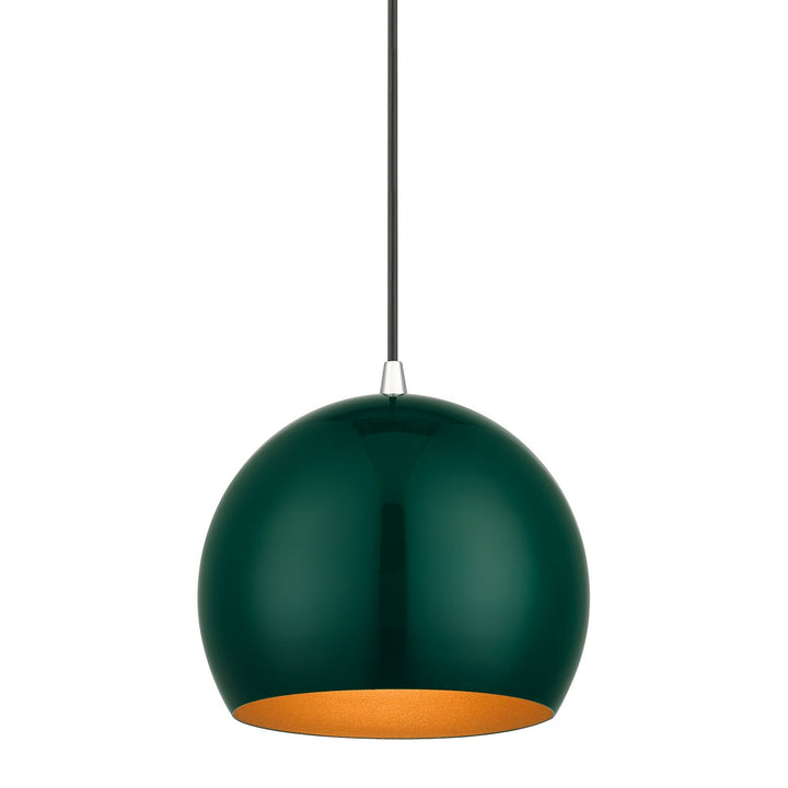 Livex Piedmont 41181-97 Pendant Light - Shiny Hunter Green with Polished Chrome