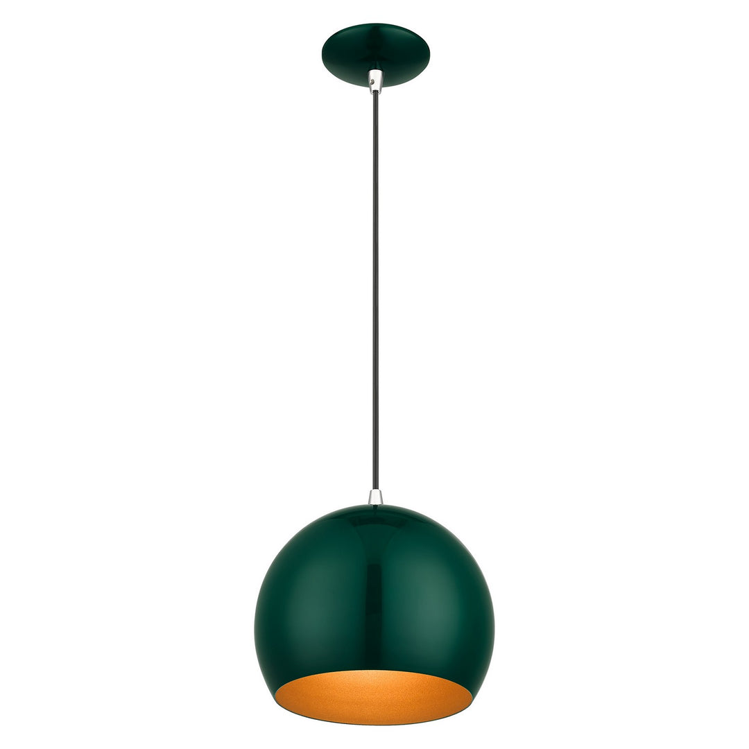 Livex Piedmont 41181-97 Pendant Light - Shiny Hunter Green with Polished Chrome