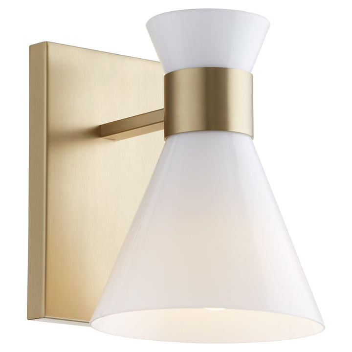Quorum Beldar 5119-1-80 Wall Sconce Light - Aged Brass w/ Gloss Opal