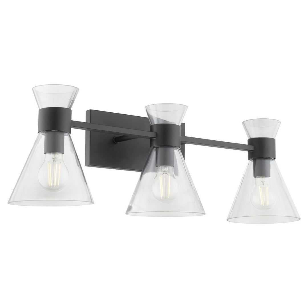 Quorum Beldar 5119-3-259 Bath Vanity Light 28 in. wide - Matte Black w/ Clear Glass