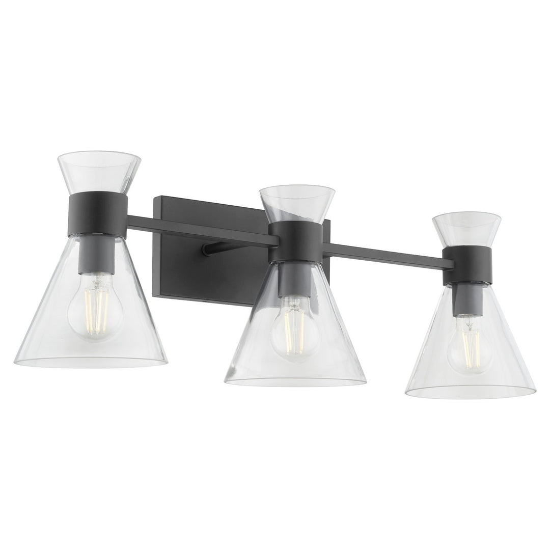 Quorum Beldar 5119-3-259 Bath Vanity Light 28 in. wide - Matte Black w/ Clear Glass