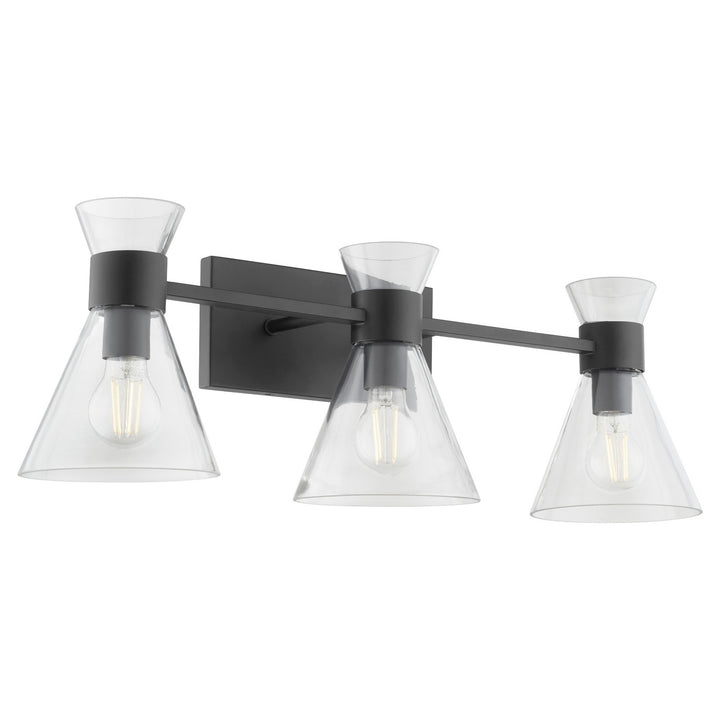 Quorum Beldar 5119-3-259 Bath Vanity Light 28 in. wide - Matte Black w/ Clear Glass