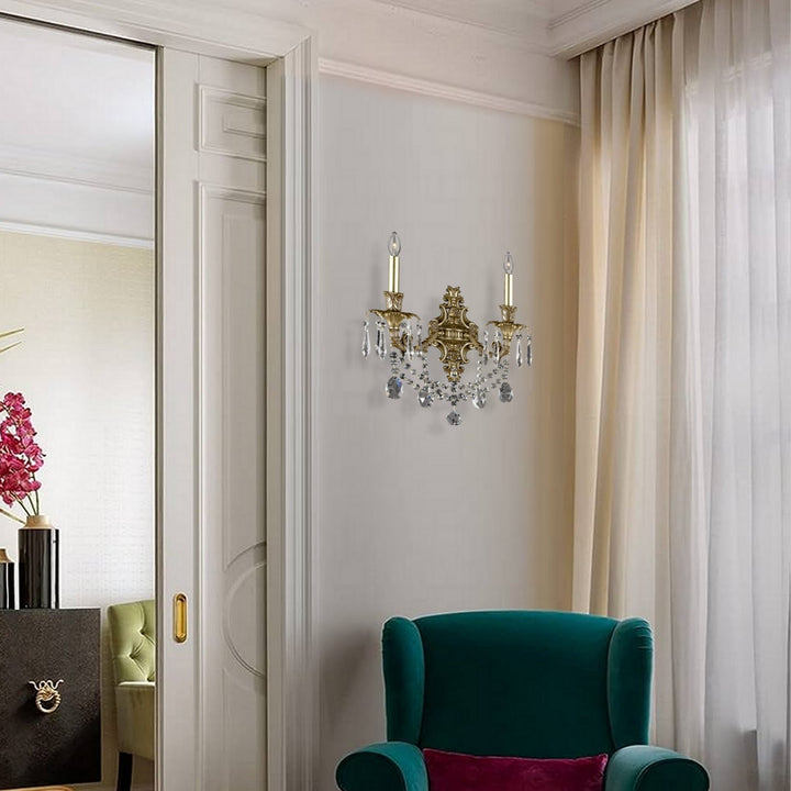 American Brass & Crystal Finisterra WS2080-O-U-03G-ST Wall Sconce Light - French Gold Glossy