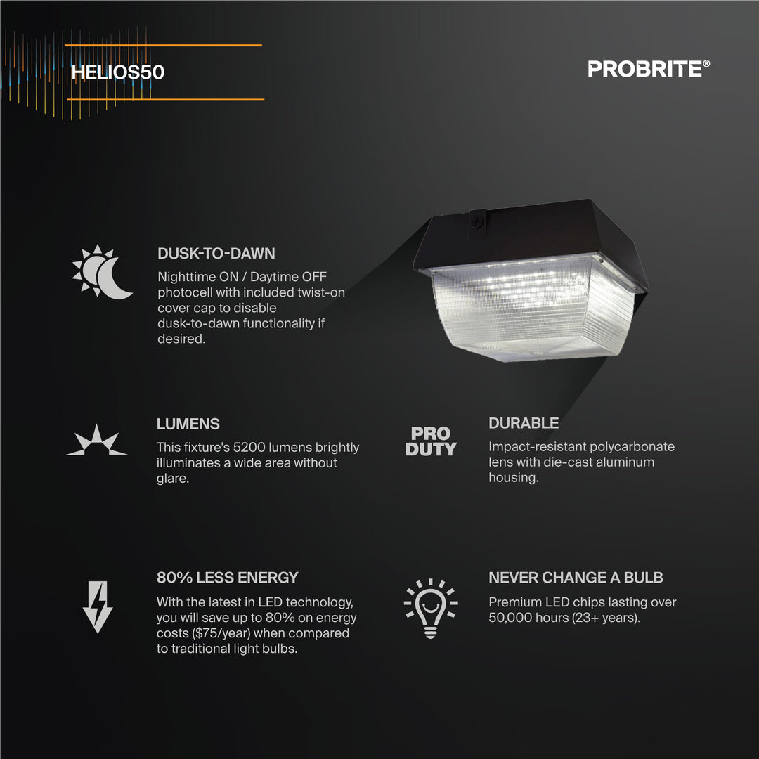 LED Ceiling Canopy Light Fixture 50 Watts, 4000K CCT, 120-277V Voltage, Dimmable, 120V-277V Photocell, Surge Protector - Dark Bronze