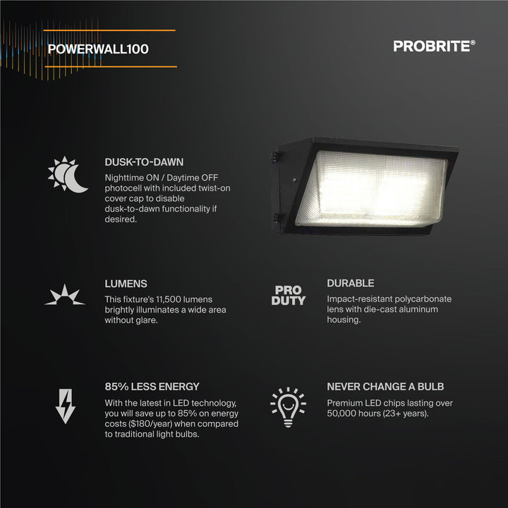 LED Wall Pack Flood Light, Outdoor Wall Mount LED Security Lighting, 11500 Lumens - Dark Bronze