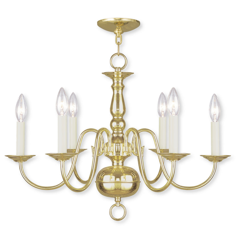 Livex Lighting 5006-02 Williamsburgh Six Light Chandelier Polished Brass 1