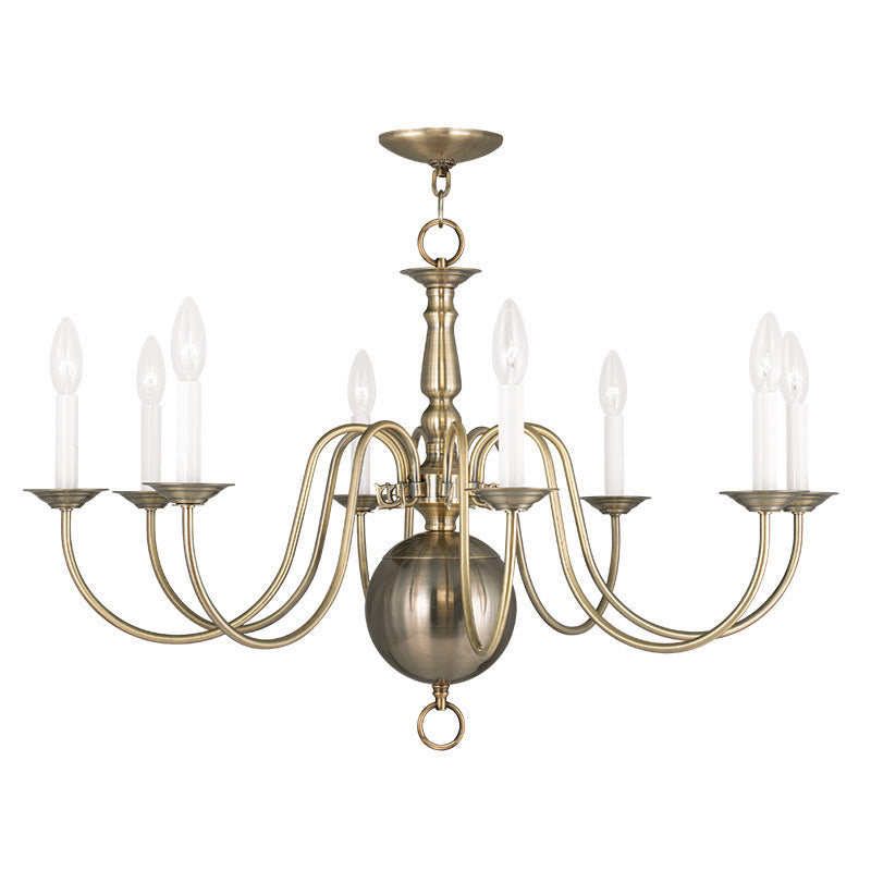 Livex Lighting 5007-01 Williamsburgh Eight Light Chandelier Antique Brass 1
