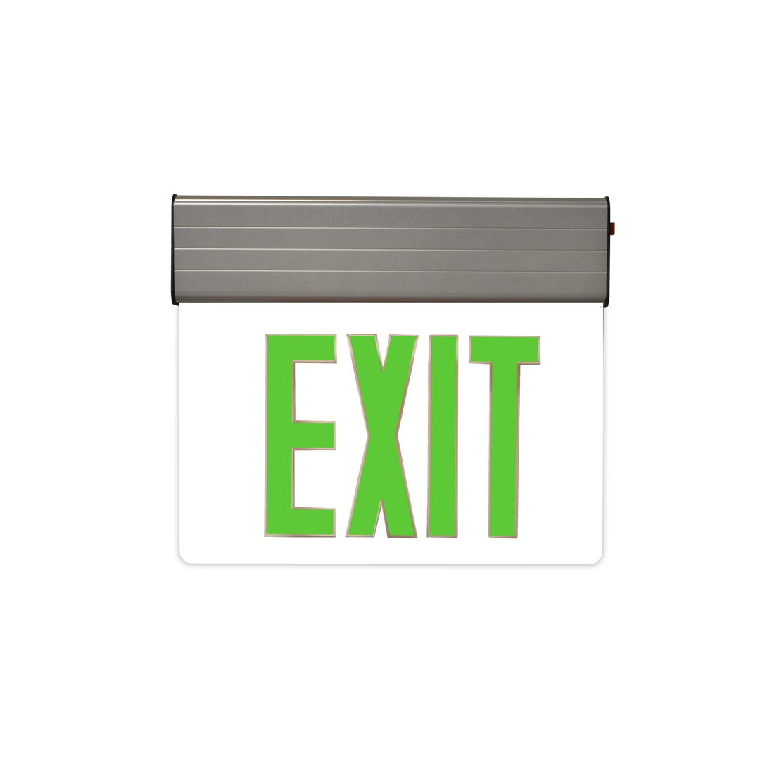 Maxlite Lighting 105545  Edgelit Exit, Green Letters, Silver, 1 Side, Battery Backup  1